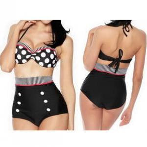 High Waisted Polka Dot Double-breasted Spandex..