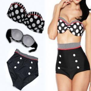 High Waisted Polka Dot Double-breasted Spandex..
