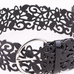 Sweet Leather Openwork Flower Shape Waist Belt For..