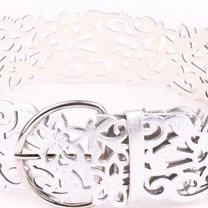 Sweet Leather Openwork Flower Shape Waist Belt For..