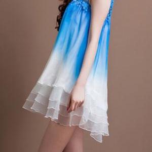 Sleeveless Sexy Hollow Out Color Gradient Organza..