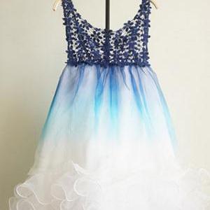 Sleeveless Sexy Hollow Out Color Gradient Organza..