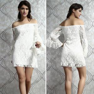 Sexy Off-shoulder Flare Sleeve Lace Dress..