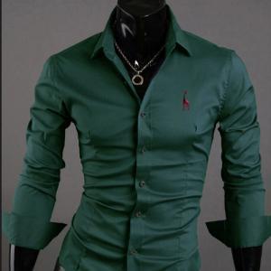 Fashion Fawn Embroidery Long-sleeved Men Shirt..