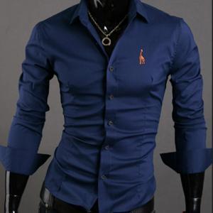 Fashion Fawn Embroidery Long-sleeved Men Shirt..