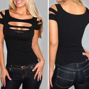 Sexy Hollow Out O-neck Short-sleeved Nightclub..