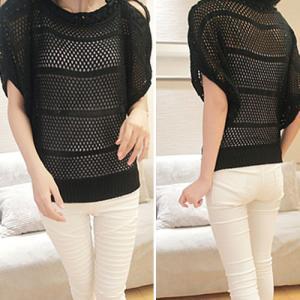 Fashion Off-shoulder Batwing Sleeve Hollow Out..