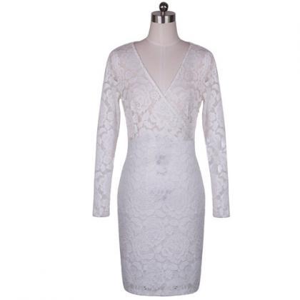 Fashion V-neck Long Sleeve Slim Fit Lace Party..