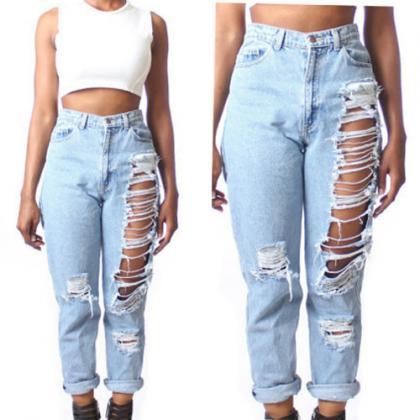 Street-chic Distressed Ripped Straight Jeans..