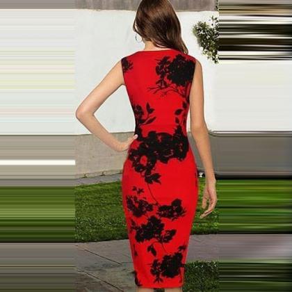 Elegant Floral Print Sleeveless V-neck Slim Fit Pencil Dress [gzxy0869 ...