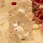 Cute Whales Pearl Rhinestone Case For Iphone 4/4s