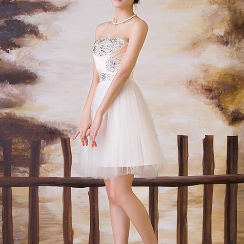 [ghyxh36100]sexy Elegant Flower Rhinestone Strapless Bubble Party Dress