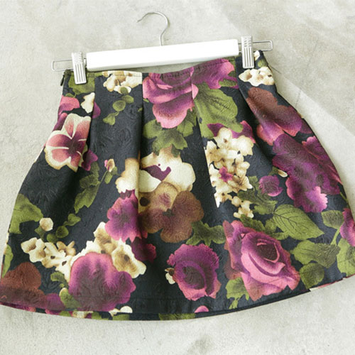 Mixed Color Flower Print Mini Flared Skirt [ghyxh36118]