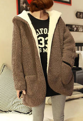 Open Front Slouchy Warm Reversible Hooded Jacket Coat [ghyxh36119]