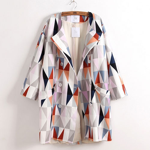 [ghyxh36200]color Block Double Breast Short Sleeve Jacket Coat