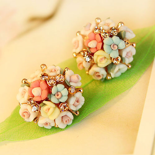 [ghyxh36233]colorful Blooming Flower Ball Rhinestones Stud Earring