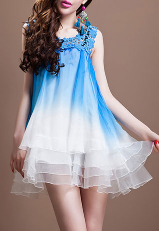 Sleeveless Sexy Hollow Out Color Gradient Organza A-line Tutu Dress [ghyxh36242]