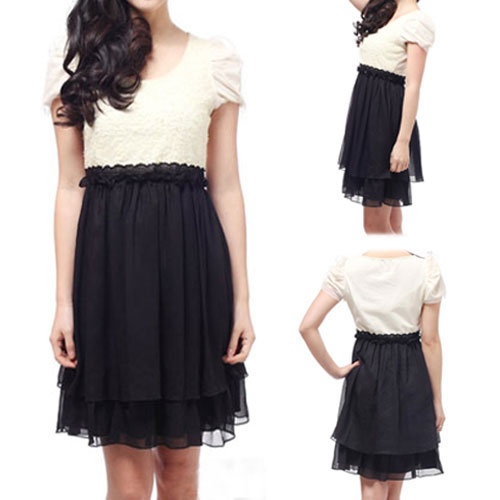 Fashion Spliced Contrast Color Paillette Short Sleeve Dress [ghyxh36305]