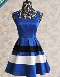 Vintage Shoulder-straps Color Splicing Women's Dress [glj10173]