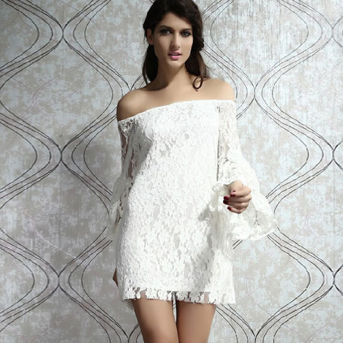 Sexy Off-shoulder Flare Sleeve Lace Dress [ghyxh36316]