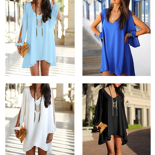 Hollow V-Neck High Slit Dress