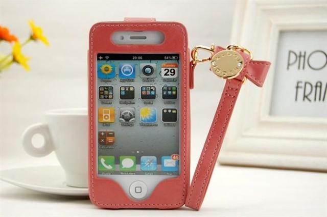 Cute Leather Bowknot Chain Case For Iphone4/4s-pink