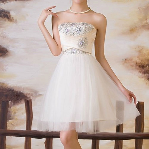 [ghyxh36100]sexy Elegant Flower Rhinestone Strapless Bubble Party Dress