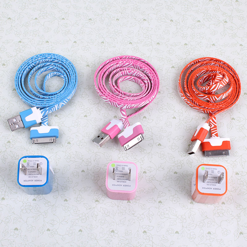 Total 6pcs/lot! USB Cable Cord（1M） & USB Power Charger For Iphone 4/4s